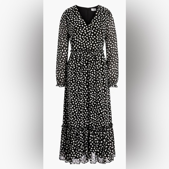 J. Crew Factory Crinkle V neck midi dress BA826 Black and White S - Picture 1 of 6